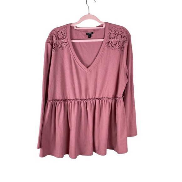 Torrid Pink Lace Shoulder Peplum Long Sleeve Top Size 1 (L) - Picture 2 of 6